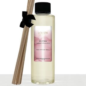 LOVSPA DE-Stress Lavender Eucalyptus Reed Diffuser Oil Refill with Reed Sticks, Air Freshener for Bathroom, Living Room, Bedroom or Office,Made in The USA