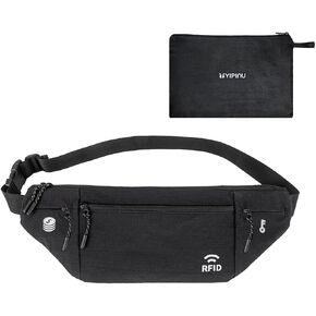 Travel Money Belt for Men and Women hidden slim passport holder - travel wallet with RFID blocking under clothes to protect Cash, Credit Cards and Documents (BLACK)