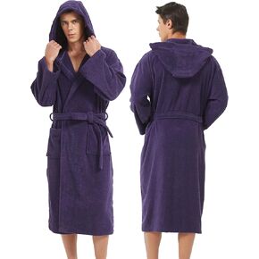 Mens Robe with Hood-Classic Terry Cloth Bathrobe for Men,Soft Knee Length Bathrobes