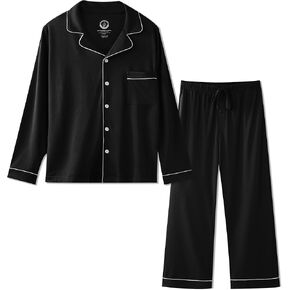 BAMBOO COOL Mens Pajama Set Classic Button Down Sleepwear Soft Long Sleeve Pajamas for Men Lounge Pj Sets with Pockets 2Pcs