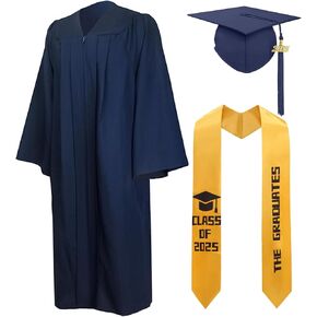 yolsun Matte Graduation Cap Gown 2025 Set with Tassel for College High School Graduates 5 PCS with Graduation Sash