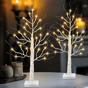 Ibaycon 2 Pack 2Ft 2ft Birch Tree Lights ، 24 LED Battery تشغيل مصابيح الأشجار الاصطناعية المصغرة مع مؤقت ، أشجار القطع المركزية على الطاولة لعيد الميلاد ، حفلة منزلية عيد الميلاد.