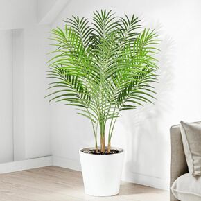Artificial Palm Tree 6ft Tall Fake Palm Tree Indoor Decor with 18 Leaves and Real Bark Design Faux Tropical Areca Palm Silk Floor Plant in Pot for Home Office Living Room Bedroom Decor 1pcs