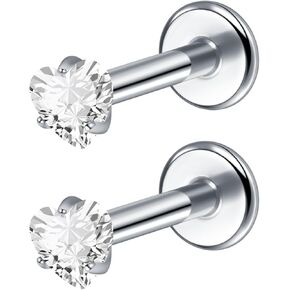 2Pcs 18G 16G G23 Titanium Internally Threaded Nose Stud Earrings Flat Back Heart CZ Nose Helix Cartilage Tragus Conch Labret Medusa Monroe Piercing Jewelry for Women Men in Kuwait