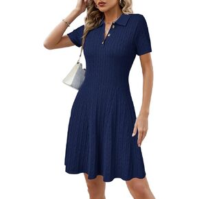Arach&Cloz Women's Summer Polo Dresses 2025 Short Sleeve Cable Knitted Fashion Business Work Casual A Line Dress