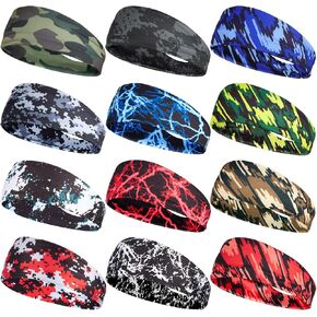 12 Pack Sports Sweatbands for Men Women Running Headbands Moisture Wicking Workout Headband for Running Yoga Cycling Fitness