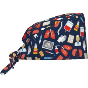 Working Cap Scrub Cap with Sweatband Adjustable Unisex Women Tie Back Hat Nurse Surgical Caps