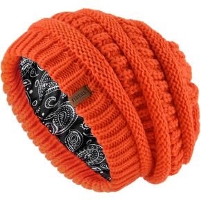 FURTALK Winter Beanie Hat for Women Satin Lined Cable Knit Chunky Slouchy Beanies Skull Warm Cap
