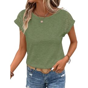 Bliwov Womens Tops Contrast Lace Cap Sleeve T Shirts 2025 Casual Trendy Summer Spring Tops Beach Vacation Fashion Clothes