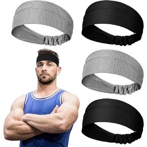 Coume 4 Pcs Cooling Headbands for Women Men Sweat Absorbing Headbands Stretchy Sports Hair Bands for Running, Yoga, Golf, Camping, Biking, Tennis