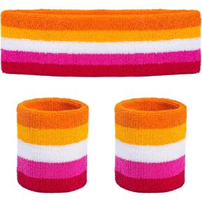 Ronglry 3pcs عرق العرق مجموعة معصم رياضي وعصابات الرأس ملونة للنساء للنساء مخطط عرق فرقة LGBTQ كبري