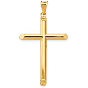 Solid 14k Yellow Gold Polished Tube Cross Pendant (26.2mm x 47.4mm)