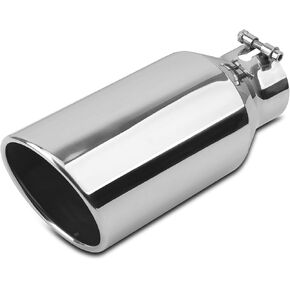 3 inch Inlet Exhaust Tip, 5" Outlet 12" Overall Length Stainless Steel Exhaust Tail Pipe, Bolt-On, Rolled Edge, Slant Sleek Angle Cut, Polished Tailpipe, Silvery﻿