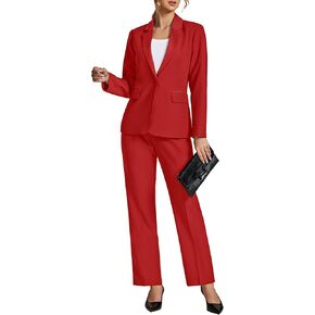 LookbookStore Pant Suits for Women Dressy 2 Piece Blazer and High Rise Straight Leg Pants Sets Business Casual Outfits