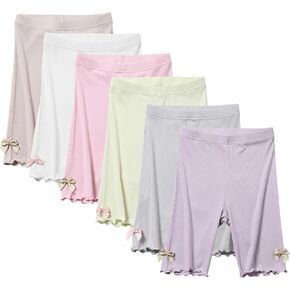 6 Pack Girls Cotton Bike Shorts Kids Soft Comfoy Knee - Length Shorts for Gymnastics