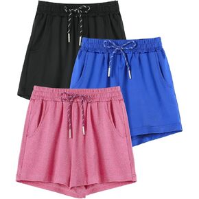 Teen Girls Athletic Shorts, 3 Pack Casual Soft Girls Running Soccer Bike Biker Comfy Shorts with Pockets, Size 4-16Y