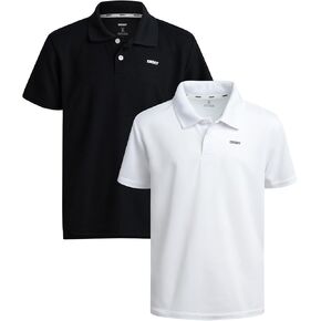 DKNY BOYS'S POLO SHIRT - 2 Pack Active Short Schost School Uniform Golf Terms for Boys ، Vistric Dry Performance Fabric (8-20)
