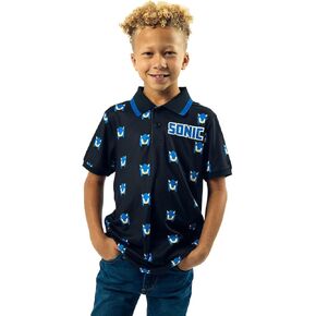 Sonic The Hedgehog Pixel Sonic Heads Short Sleeve Boy's Navy Polo Shirt
