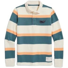 vineyard vines Boys' Multi-Stripe Rugby Polo Shirt, Melon, XL