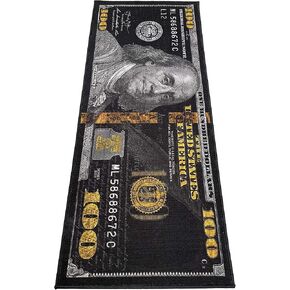 Huahoo Black Money Brugs 100 دولار فاتورة منطقة سجادة باب السجادة لغرفة المعيشة غرفة نوم داخلية في الهواء الطلق (18 "× 43")