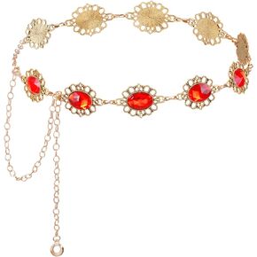 Western Concho Chain Belt Women Cowgirl Turquoise Boho Diamond Gems Metal Waist Chain Belt for Dresses Jeans