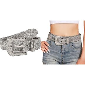 INOGIH Glitter Western Cowboy Style Rhinestone Belt Luxury Bling Bling Diamond Crystal Studded Belts for Jeans Pants Dress