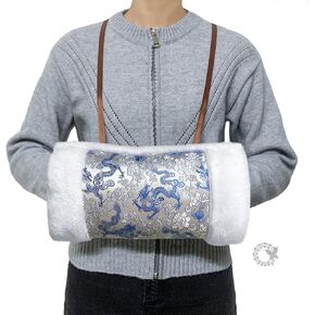 Faux Fur Hand Muffs for Women, Soft Exquisite Flower Pattern Hand Warmer Pouch with Neck Cord, Warm Hand Muffler for Cold Weather, with Pearl Butterfly Brooch