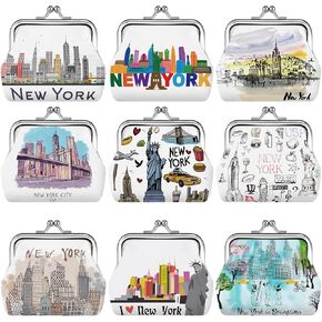 9 Pcs New York Souvenir Coin Purse Bulk for Women NYC Souvenirs Gifts Change Wallet City Travel Vintage Kiss Lock Change Purses Bulk for Ladies Women Mother Teacher