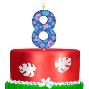Mtlee 1 Pack Number 8 Cartoon Birthday Cake Candle 8th Birthday Candle Lemeral Aree and Flower Cake Topper 8 Candle for Cartoon Party Decoration Supplies Hawaii Party Supplies و Pink and Blue