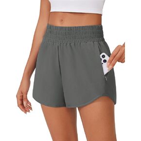 PINSPARK High Waisted Running Shorts for Women 3" Inseam Mesh Liner Quick Dry Sport Athletic Workout Shorts with Zip Pockets