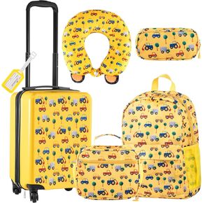 Redbaker 6 Pcs Kids Luggage Set 17 Inch Kids Rolling Luggage Double Pattern Suitcase for Girls Boys Gift(White,Love Style)