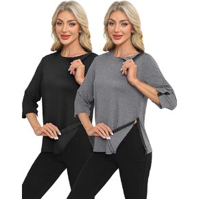 Poriff Women's Full Snap Post Shoulder Surgery Shirts 3/4 Sleeve Chemo Port Tops After Rotator Cuff Adaptive Clothing S - XXL
