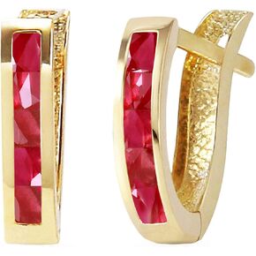 14k Solid Yellow Gold Oval Huggie Earrings 1.3 ct Ruby