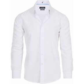 Nautica Slim Fit Mens Dress Dress Button Long Sleeve Button أسفل التجاعيد مجانًا