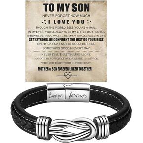 To My Son Infinity Knot Bracelet From Mom, Forever Linked Together Stainless Steel Braided Leather Inspirational Bracelets Engraved Love You Forever Birthday Gift Jewelry in Kuwait