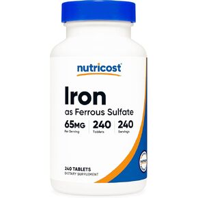 Nutricost Iron (As Ferrous Sulfate) 65mg, 240 Tablets - Non-GMO, Gluten Free
