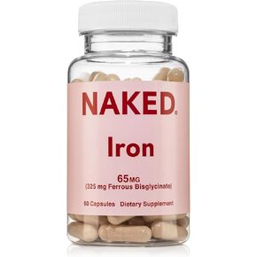 Naked Iron 65mg, 325mg Ferrous Bisglycinate - High Potency Iron Supplement for Iron Deficiency, Cellular Energy Support, Promotes Healthy Red Blood Cell Production, Non-GMO, Gluten-Free, 60 Capsules