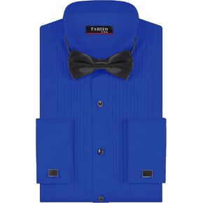 FAHIZO Men's White Tuxedo Shirt with Wing Collar, French Cuffs & Accessories