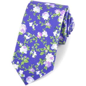 Mens Floral Tie | Cotton Printed Skinny Necktie for Wedding | Spring & Summer