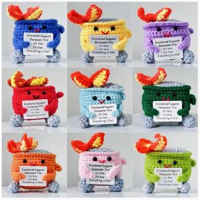 9PCS Funny Crochet Emotional Support Dumpster Fire,I'm fine everything is fine,Self Care Gift for her,Cheer up Gift,Office Desk Decoration,Livingroom Decor,Home Table Decor,Crochet Dumpster Fire