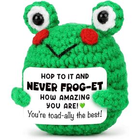 Tiny Detalles Funny Frog Crochet, Cute Positive Crochet with Encouragement Cards, Inspirational Gift Ideas for Women, Friends, Christmas and Birthday Gifts, Small Gifts for Coworkers Frog Decor