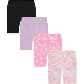 BTween Girls’ 4-Pack Bike Shorts – Stretchy, Soft High-Waist Athletic Shorts for Kids with Fun Prints & Colors