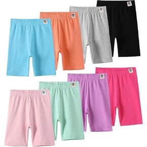 8 Pack Girls Cotton Shorts Kids Biker Shorts for Under Dresses Girls Knee Length Shorts Girls Cartwheel Shorts