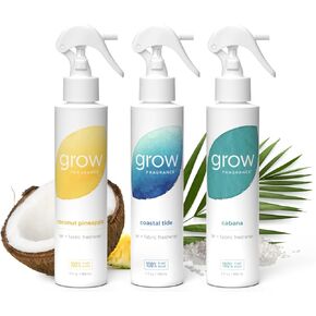 Grow Spragrance Summer 3 عبوات-رذاذ معطر الهواء غير السامة-كابانا ، أناناس جوز الهند والجزر الساحلية-100 ٪ من الزيوت الأساسية النباتية-آمنة للمنزل والسيارات والبياضات-5 أوقية لكل منها