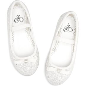 Stelle Girls Glitter Dress Shoes Flower Wedding Mary Jane Ballet Flats with Strap Toddler/Little/Big Kids