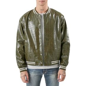 Forever 21 Men's Faux Croc Varsity Bomber Jacket
