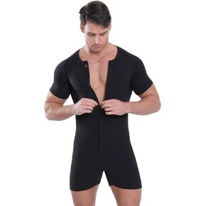 Mens Short Sleeve Onesie Bodysuit Henley Jumpsuit One Piece Pajamas Rompers