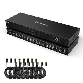 TESmart 16x1 HDMI KVM Switch 16 منفذ دعم درجة المؤسسات 4K 60 هرتز Ultra HD وحدة التحكم على حامل حامل الجلاد مع 8 قطع كابل KVM 5ft، USB 2.0 جهاز التحكم حتى 16 جهاز كمبيوتر / خادم، RS232، التحكم في منفذ LAN