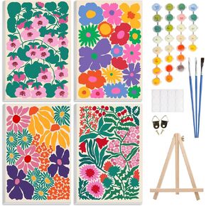 4 Pack Paint by Number Kit for Adults Framed Canvas, DIY Adult Paint by Number Kits with Easel, Acrylic Easy Paint by Numbers for Beginners, Flower Vase Arts and Crafts for Home Decor 8x12inch in Kuwait