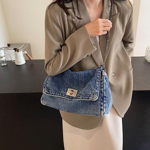 Denim Purse for Women Jean Purses Tote Bag for Womens Handbags Work Bags Jean Shoulder Bag Trendy Crossbody Bags in Saudi Arabia